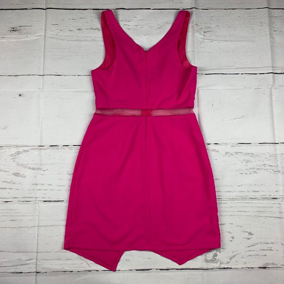 Tea & Cup womens jrs M pink sleeveless mesh waist asymmetric hem bodycon dress - Picture 2 of 7